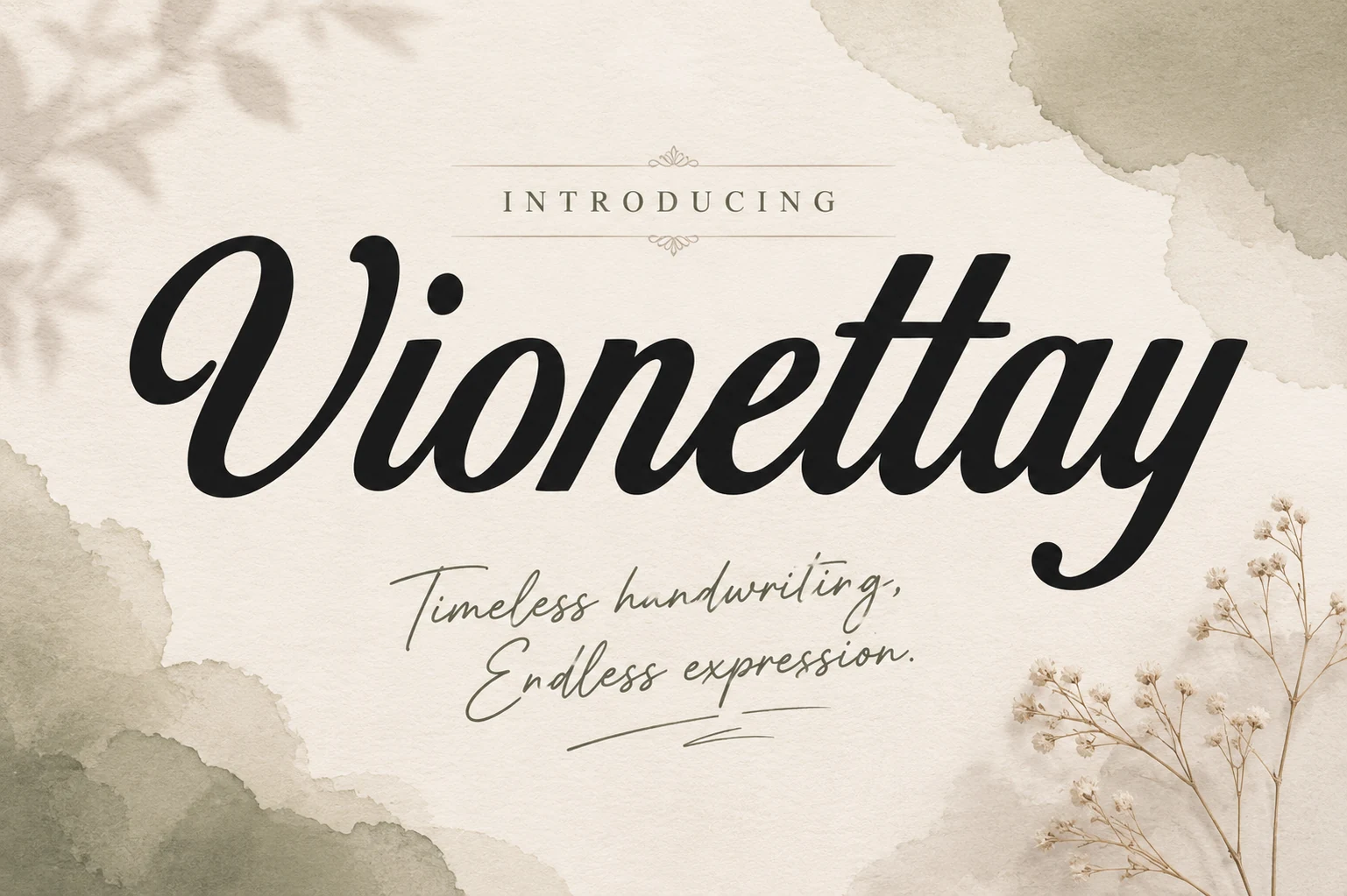 Vionettay Font bold black script with thick curves and a sweeping descender
