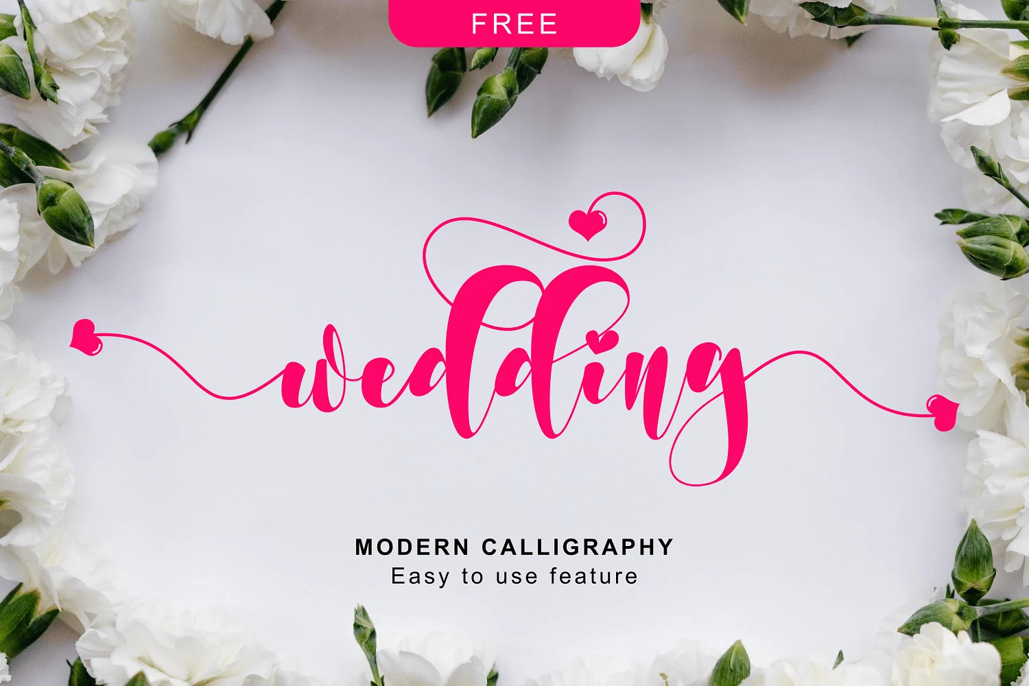Wedding Font preview with bold black handwritten calligraphy, rounded loops, and connected letters
