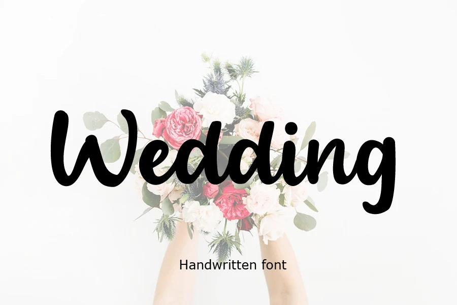 Wedding Font preview in bold black flowing script with tall looped letters
