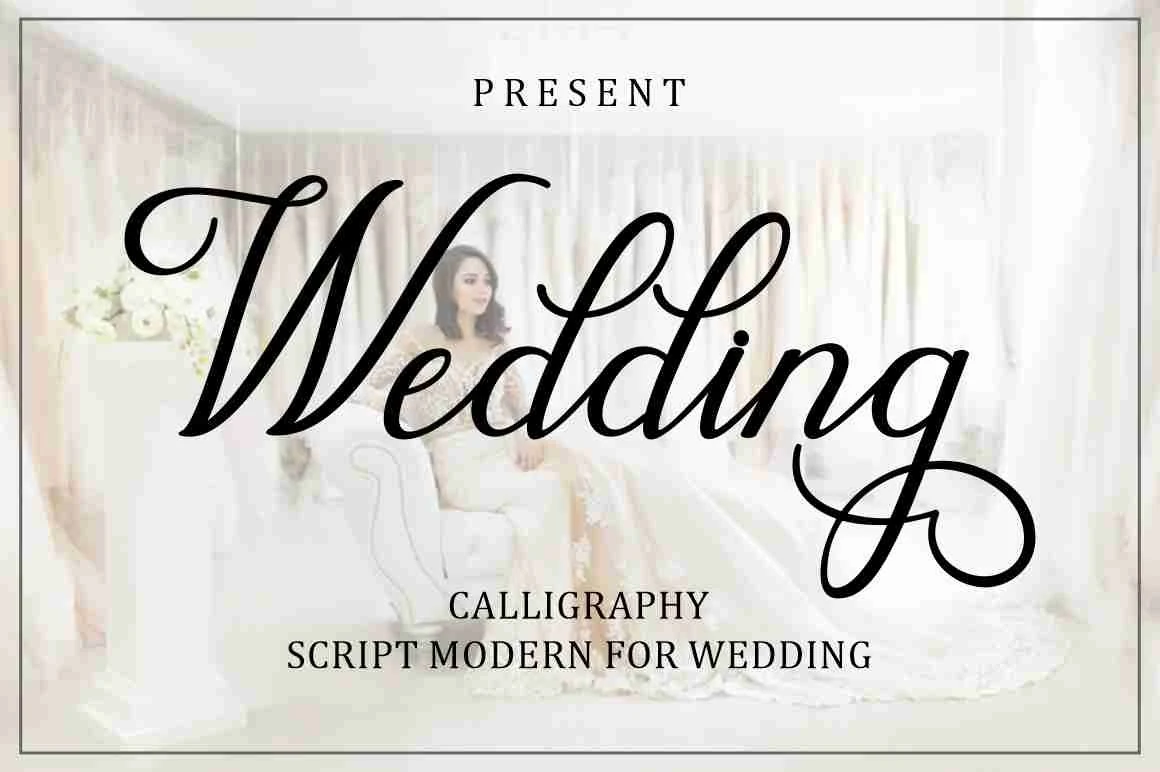 Wedding Font preview in black slim handwritten script with tall looped letters