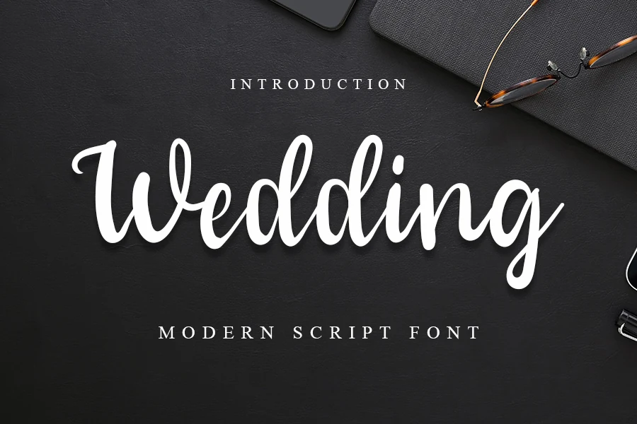 Wedding Font preview in bold black handwritten script with rounded loops