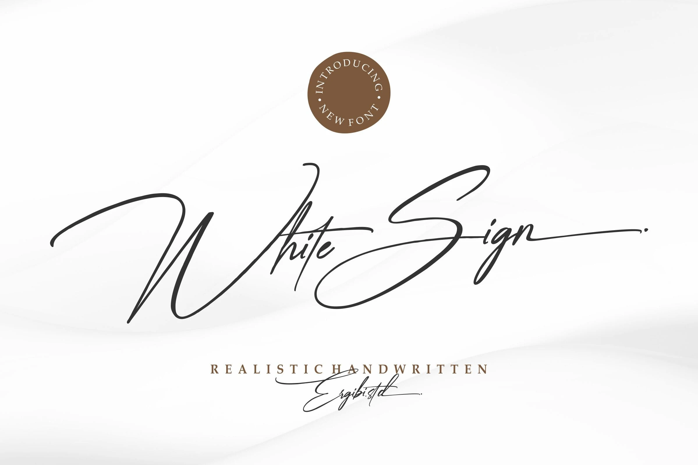 White Sign Font preview with thin handwritten signature script, long sweeping strokes, and slanted letterforms
