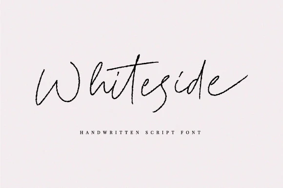 Whiteside Font preview with thin textured handwritten script and loose signature-style strokes