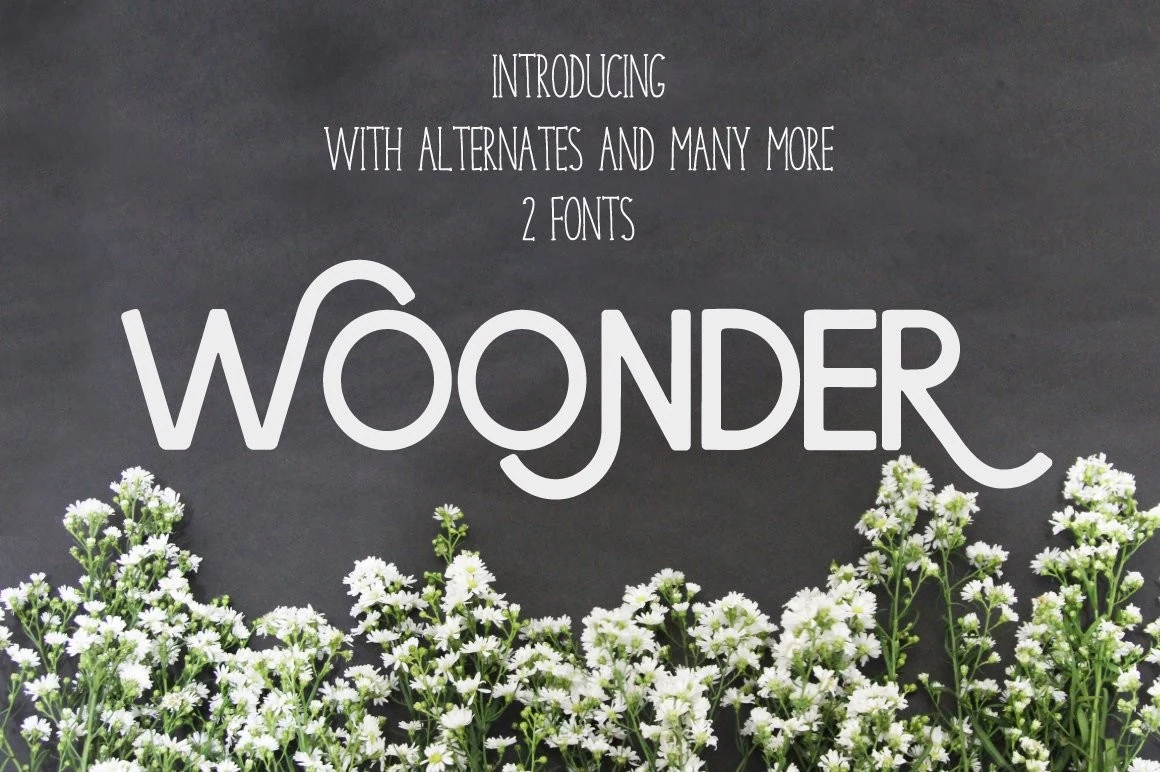 Woonder Font thin rounded handwritten lettering with looping O shapes and a swash R