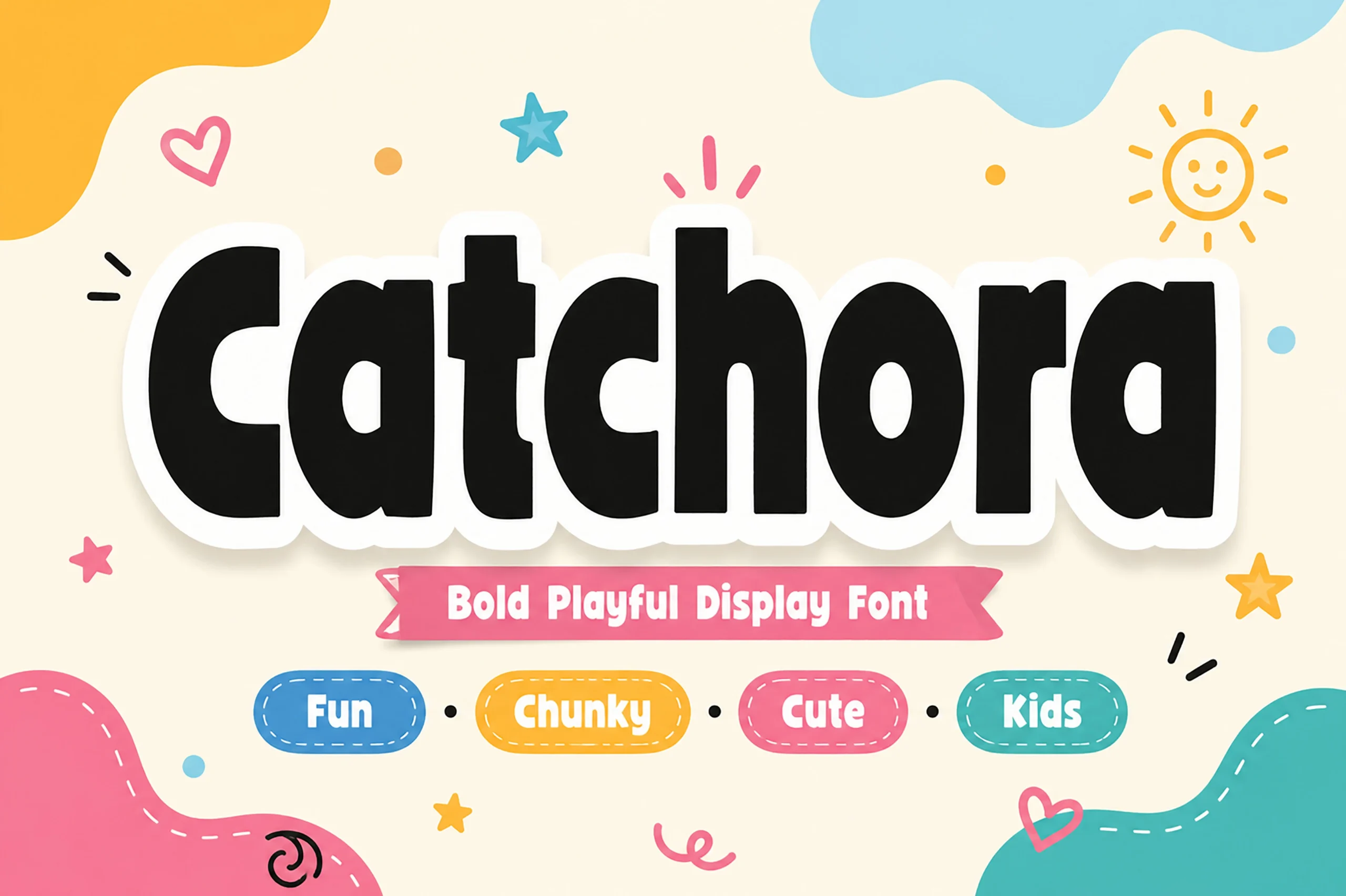 Catchora Font featuring bold, rounded sans-serif lettering with thick uniform strokes and compact proportions.