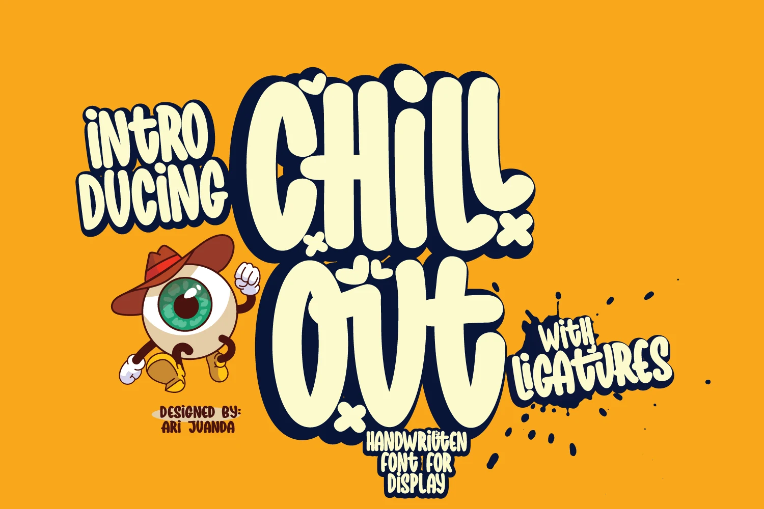 Chill out Font in a bold rounded script with connected letters, a bouncy baseline, and a heavy drop shadow