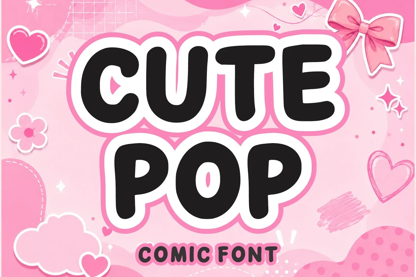 Cute Pop Font preview showing bold, rounded, bubbly lettering with compact spacing.