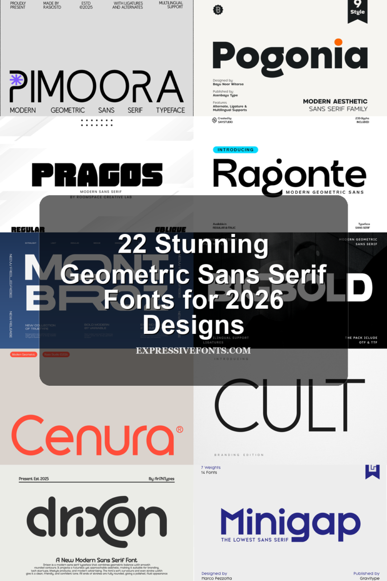 Featured cover showing previews of fonts from 22 Stunning Geometric Sans Serif Fonts for 2026 Designs.