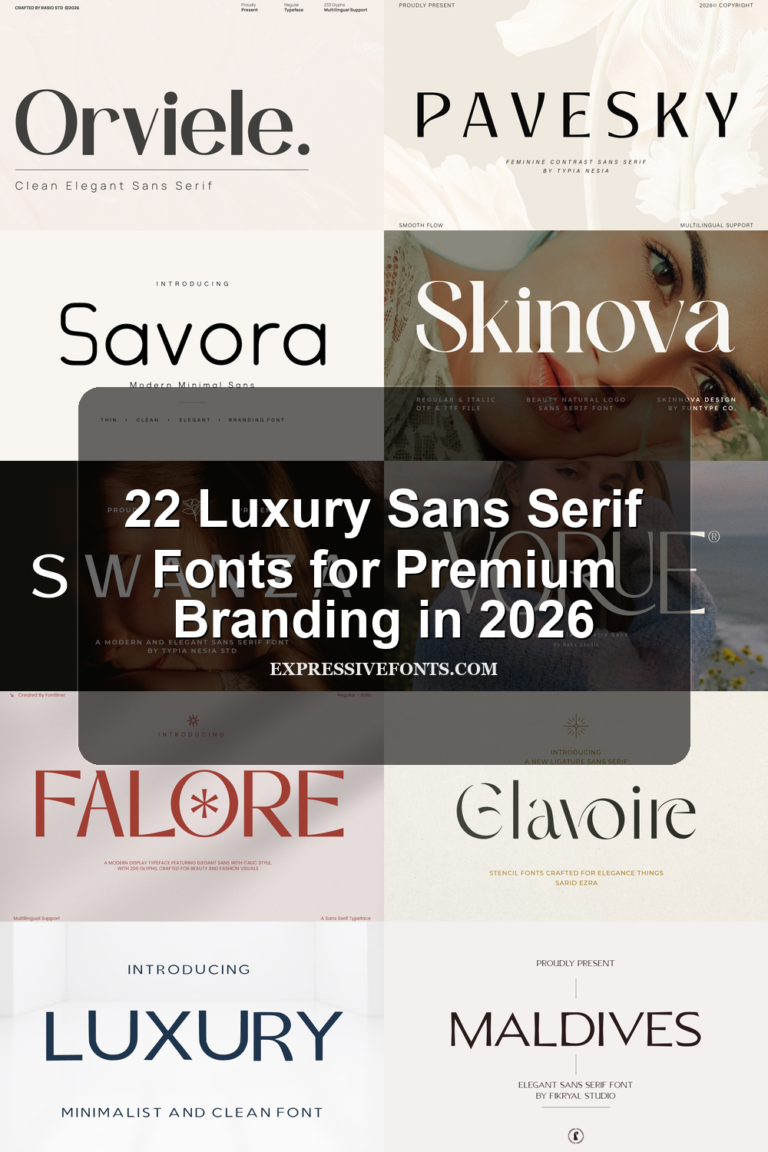 Featured image showing font previews from 22 Luxury Sans Serif Fonts for Premium Branding in 2026