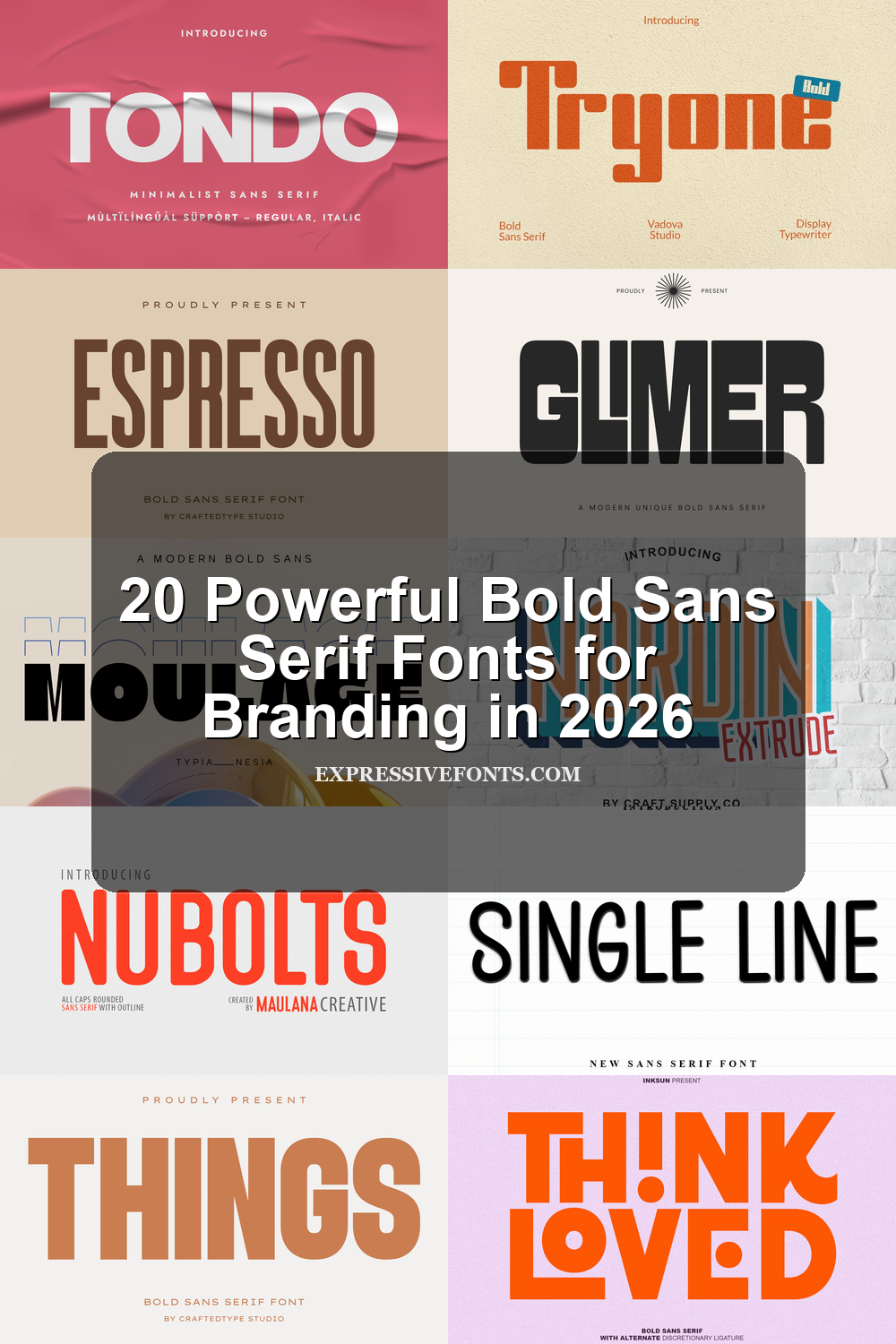 Cover featuring font previews from the article 20 Powerful Bold Sans Serif Fonts for Branding in 2026.