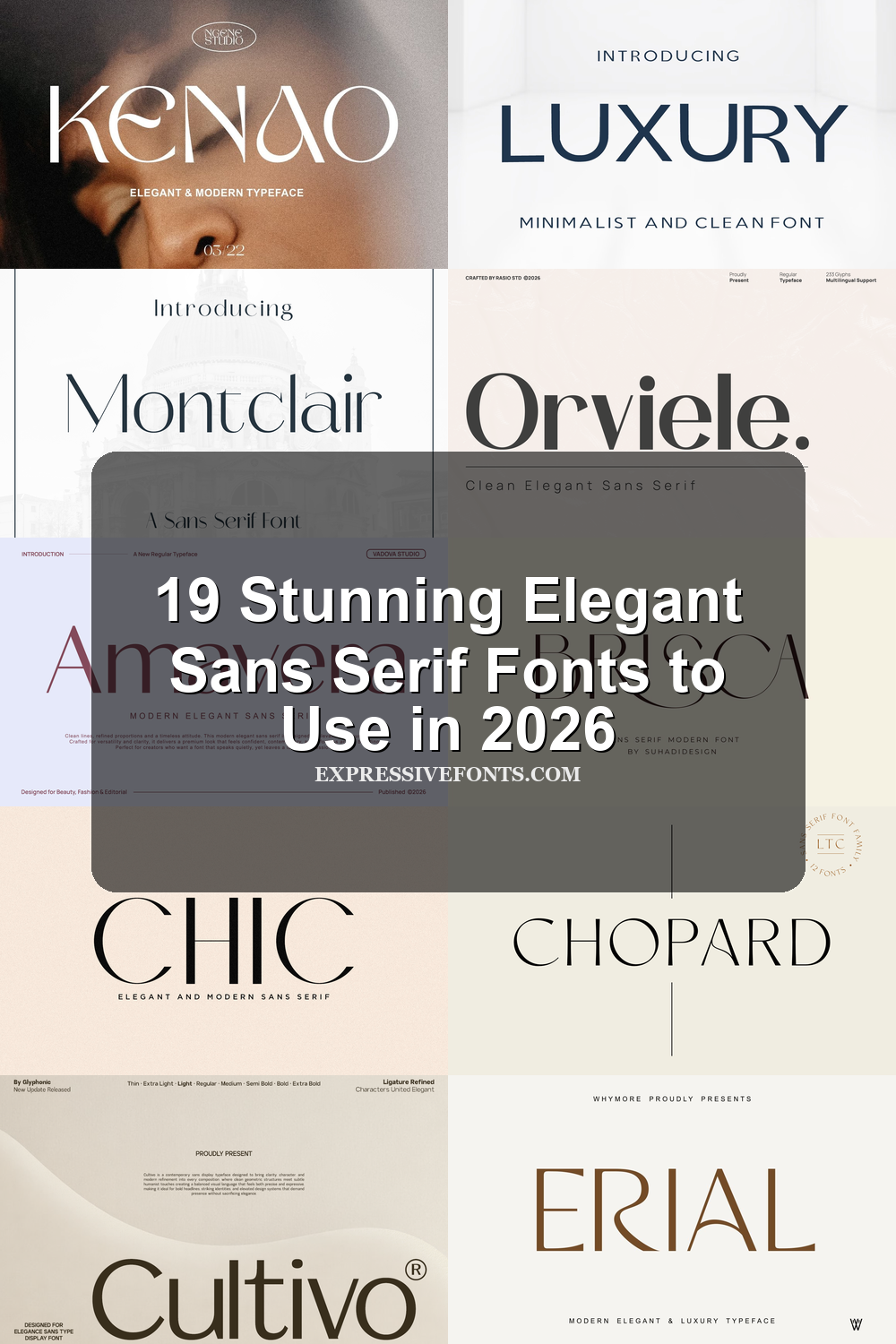 Cover preview featuring fonts from 19 Stunning Elegant Sans Serif Fonts to Use in 2026