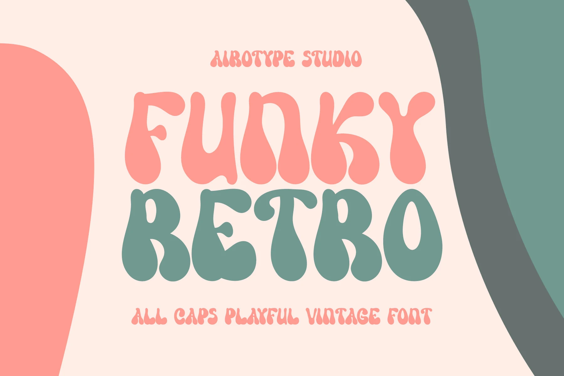 Funky Retro Font featuring thick, rounded uppercase letters with exaggerated fluid curves.
