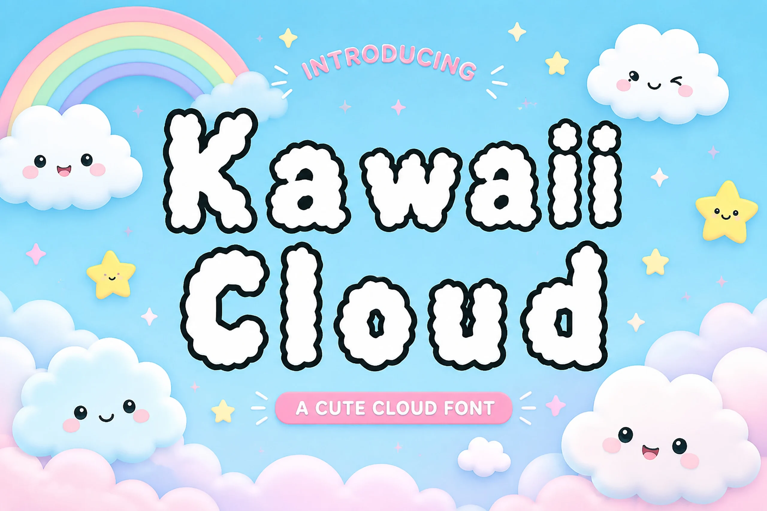 Kawaii Cloud Font with bold, puffy cloud-shaped letters and irregular rounded edges