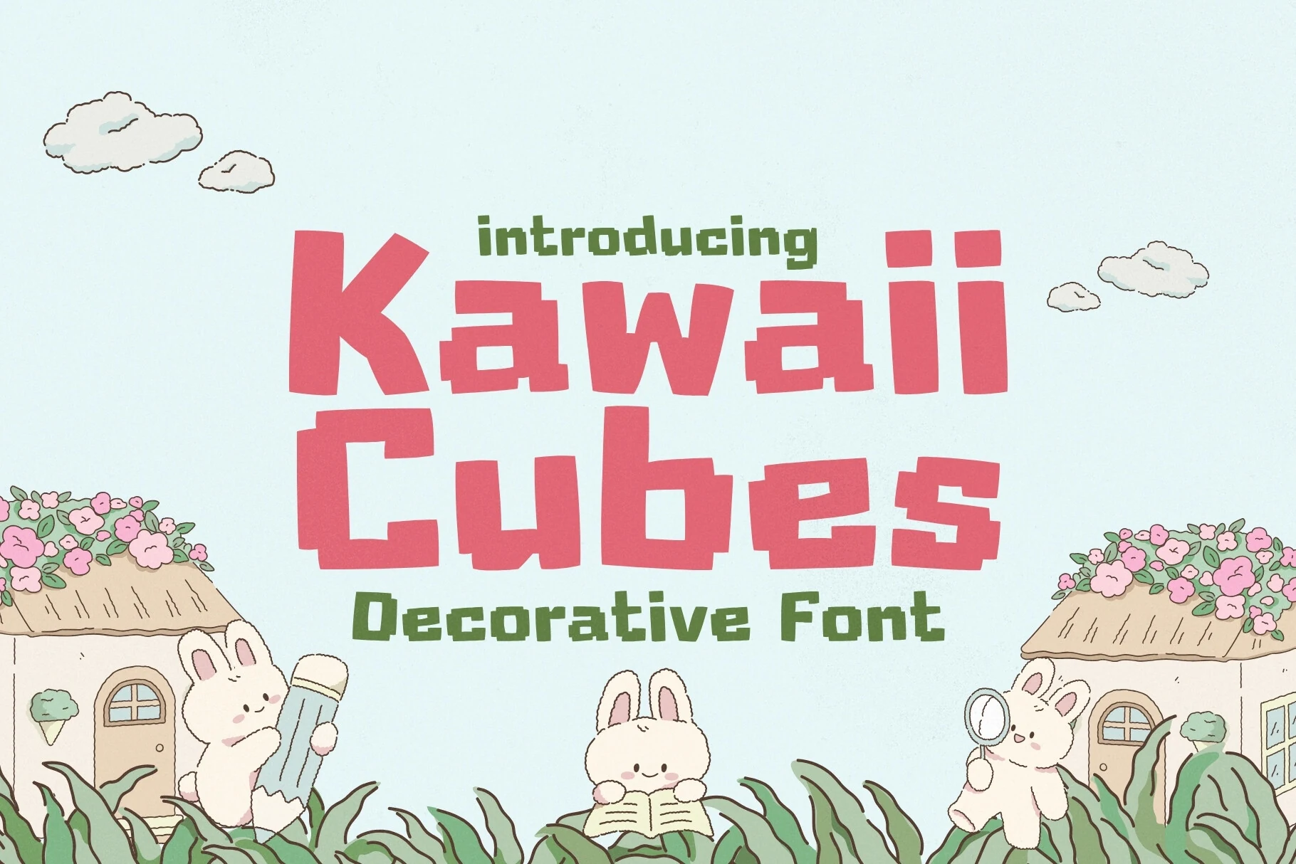 Kawaii Cubes Font in bold, chunky pixel lettering with square corners and thick uniform strokes.
