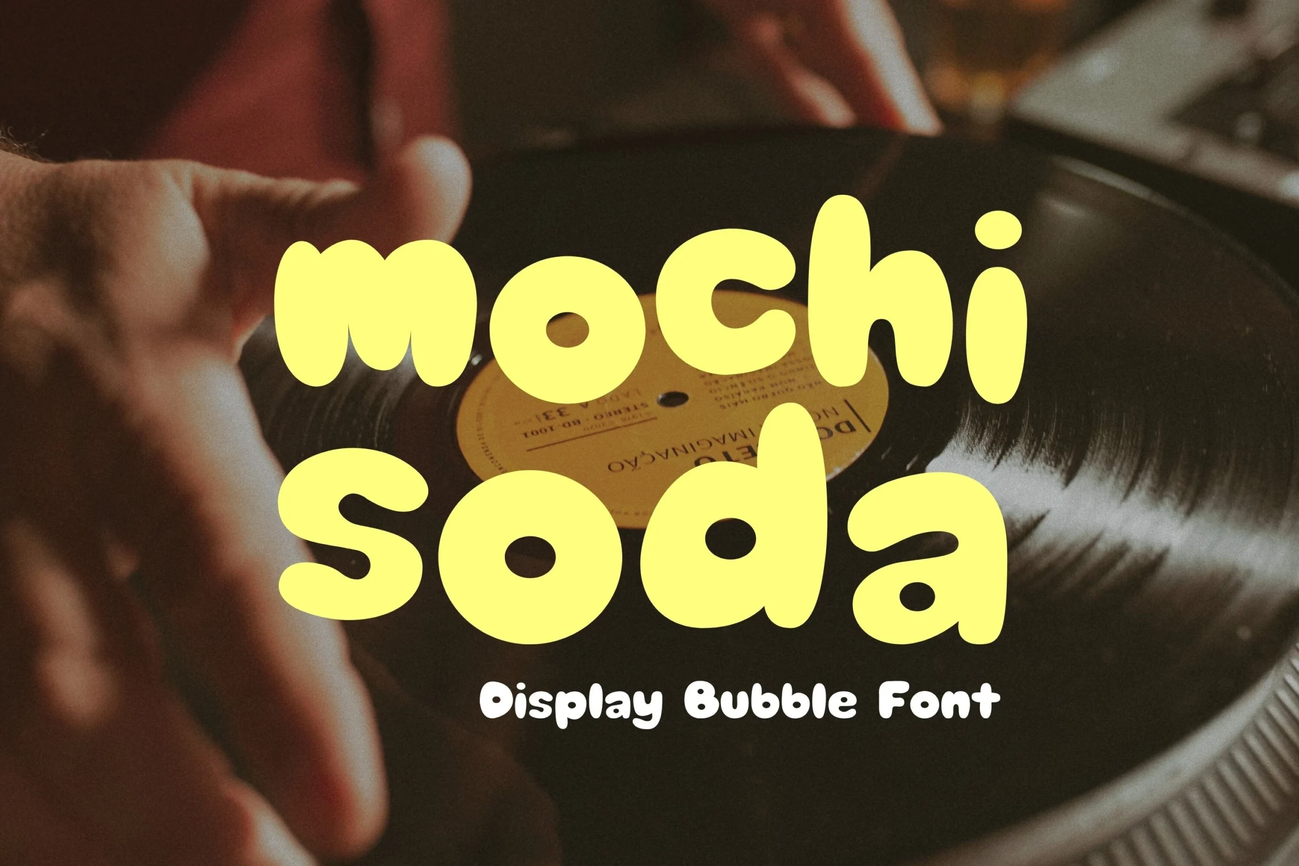 Mochi Soda Font shown in an ultra-bold rounded bubble style with pill-shaped letters and soft bulbous terminals