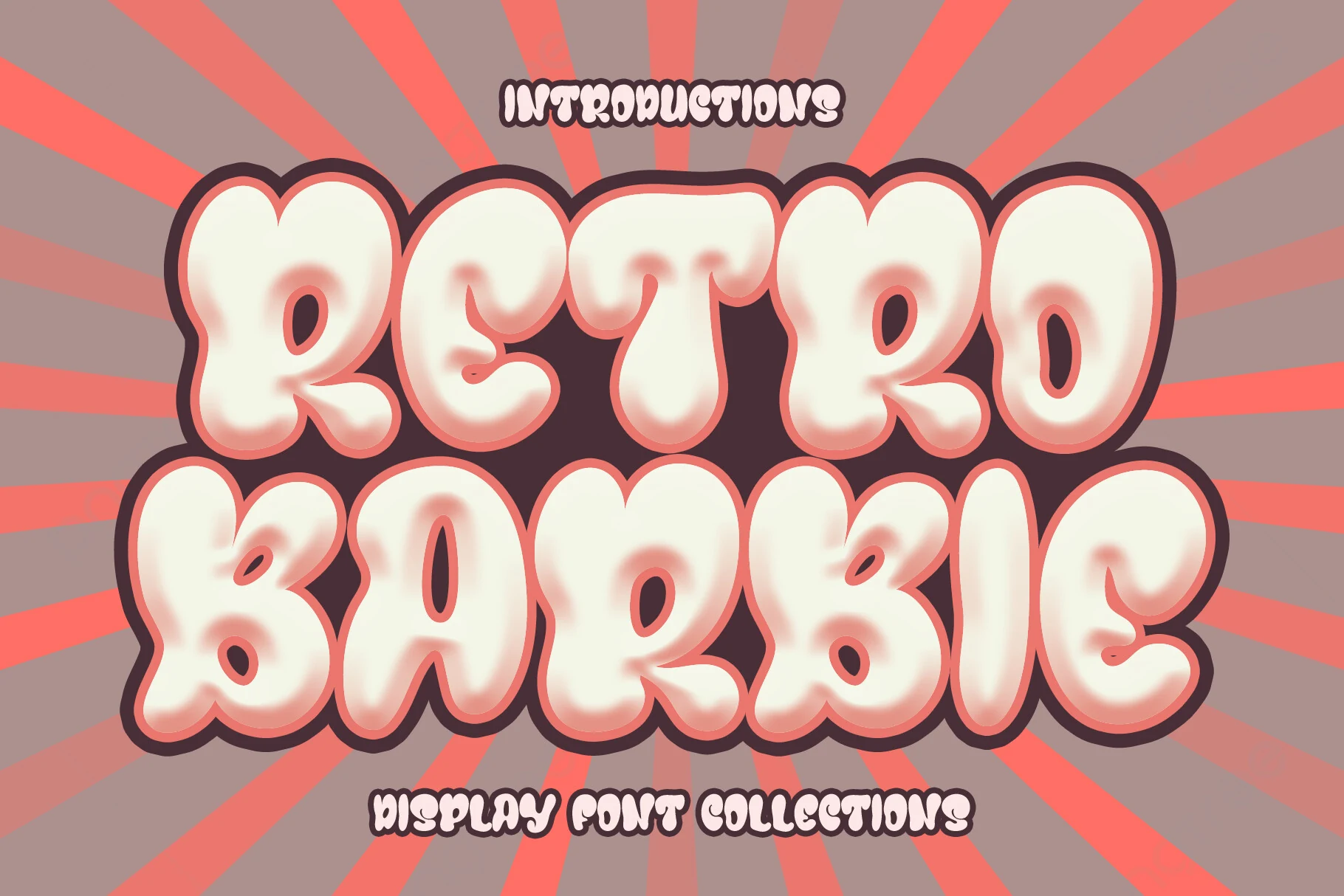 Retro Barbie Font is a bold bubble-style display font with inflated volumetric forms, rounded terminals, and irregular wide letter shapes.
