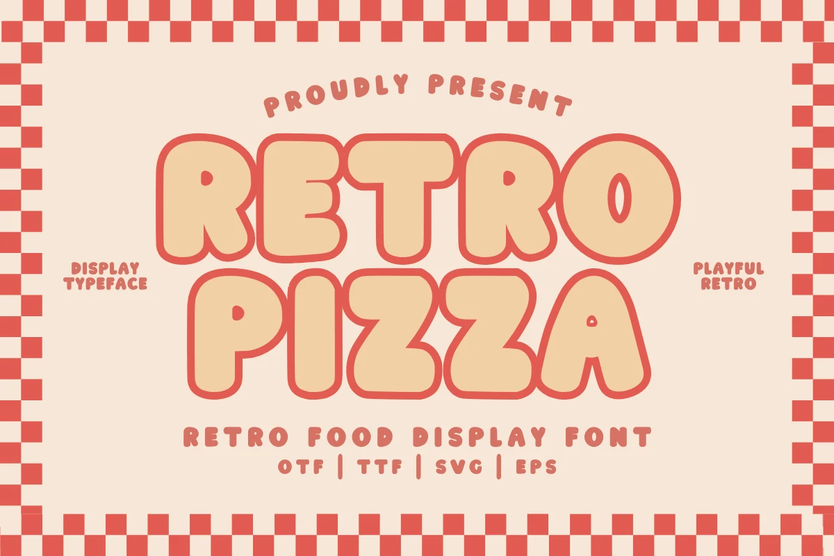 Retro Pizza Regular Font features thick, rounded letterforms with inflated bubble-like shapes and soft corners.