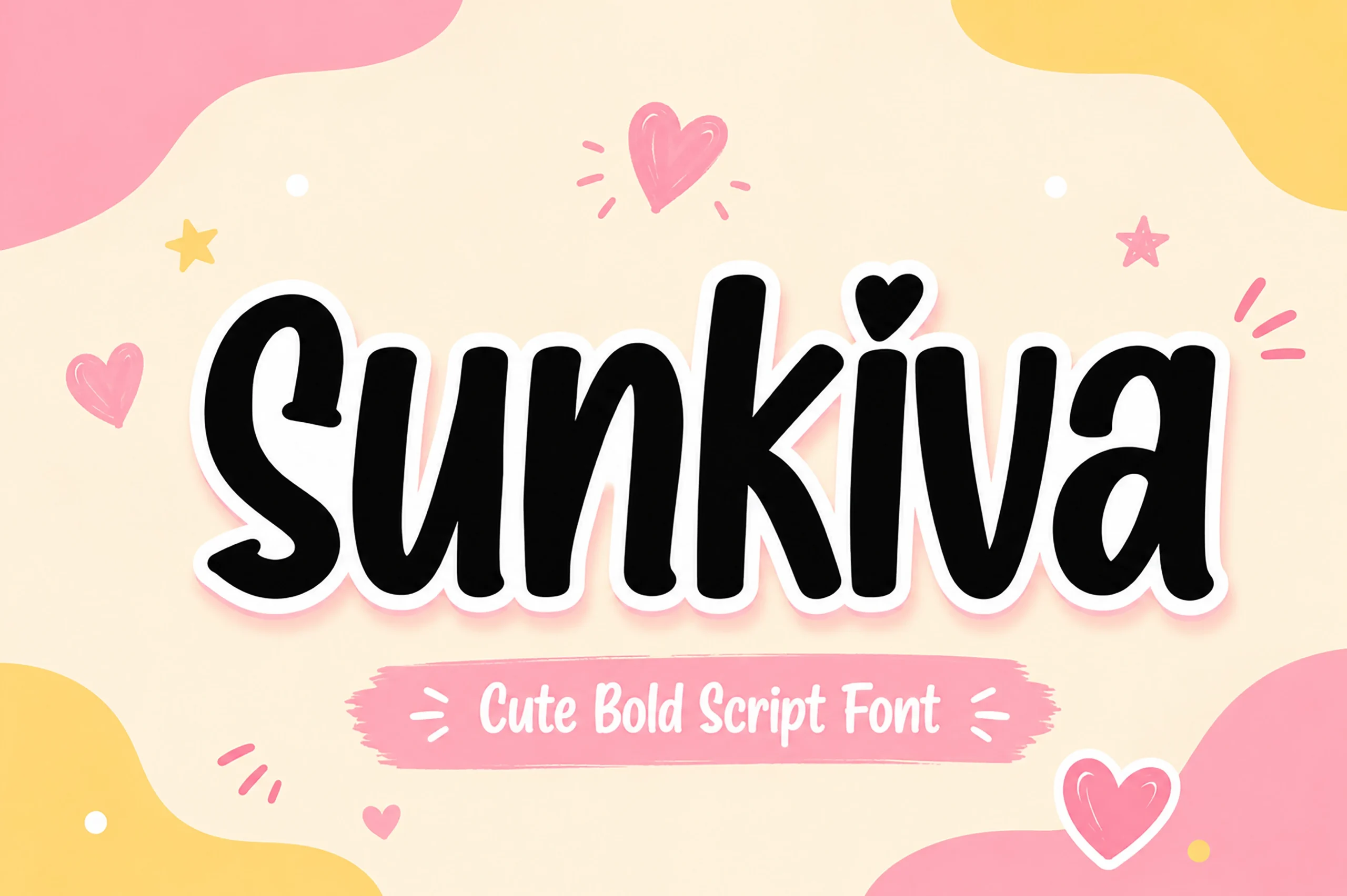Sunkiva Font shown in bold, rounded script lettering with even strokes, a bouncy baseline, and a heart accent.