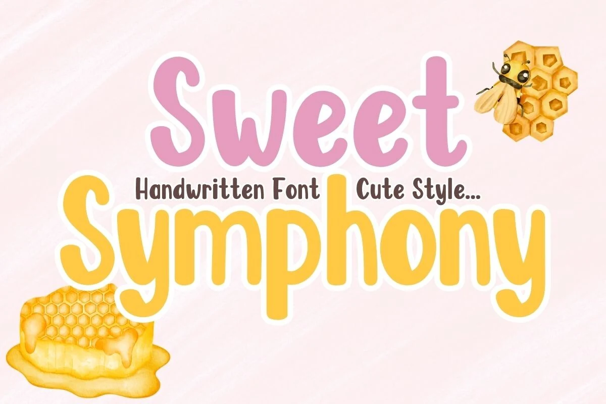 Sweet Symphony Font featuring bold rounded lettering with soft curves, uniform strokes, and a playful handwritten style.