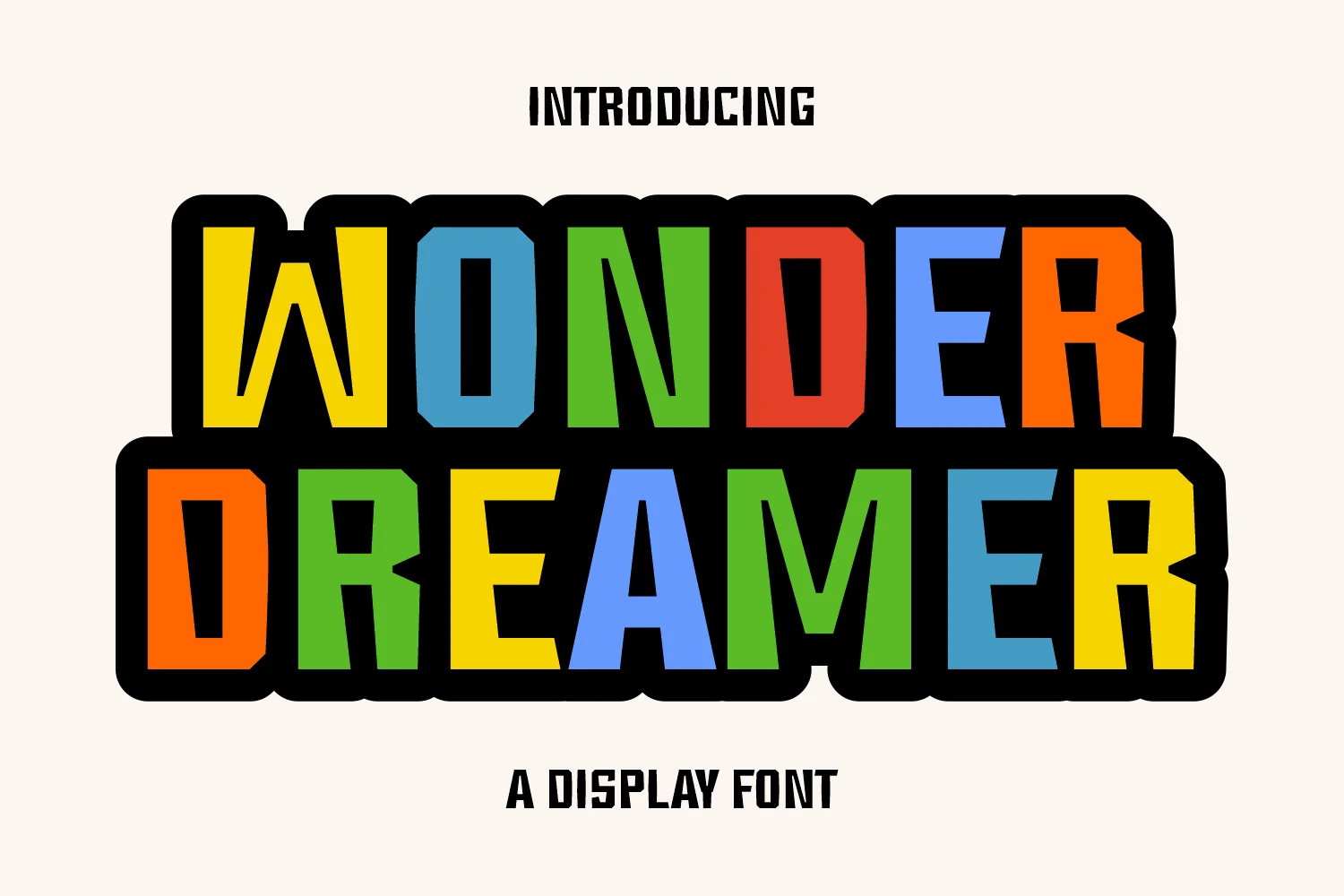 Wonder Dreamer Font in a bold block display style with condensed proportions and angular notched corners