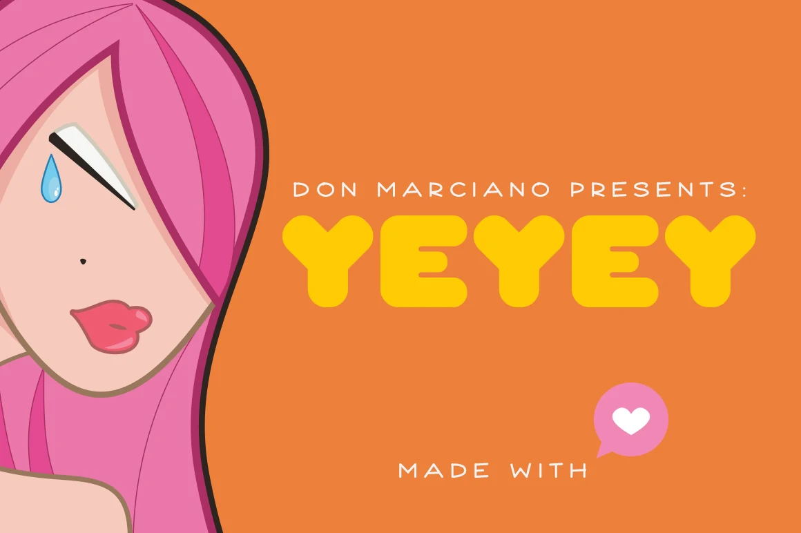 Yeyey Font preview featuring bold, chubby rounded letters with heavy monolinear strokes