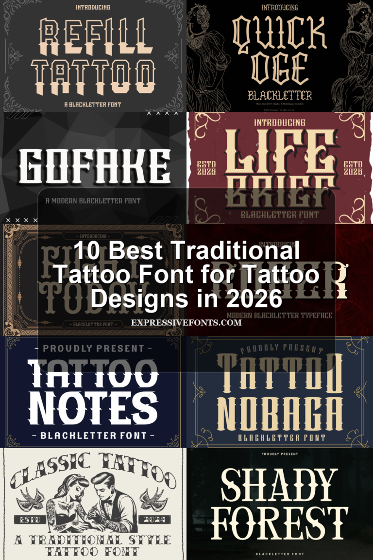 10 Best Traditional Tattoo Font for Tattoo Designs in 2026 article preview collage featuring 10 font examples.