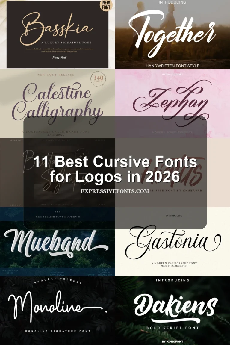11 Best Сursive Fonts for Logos in 2026 article preview collage featuring 10 font examples.