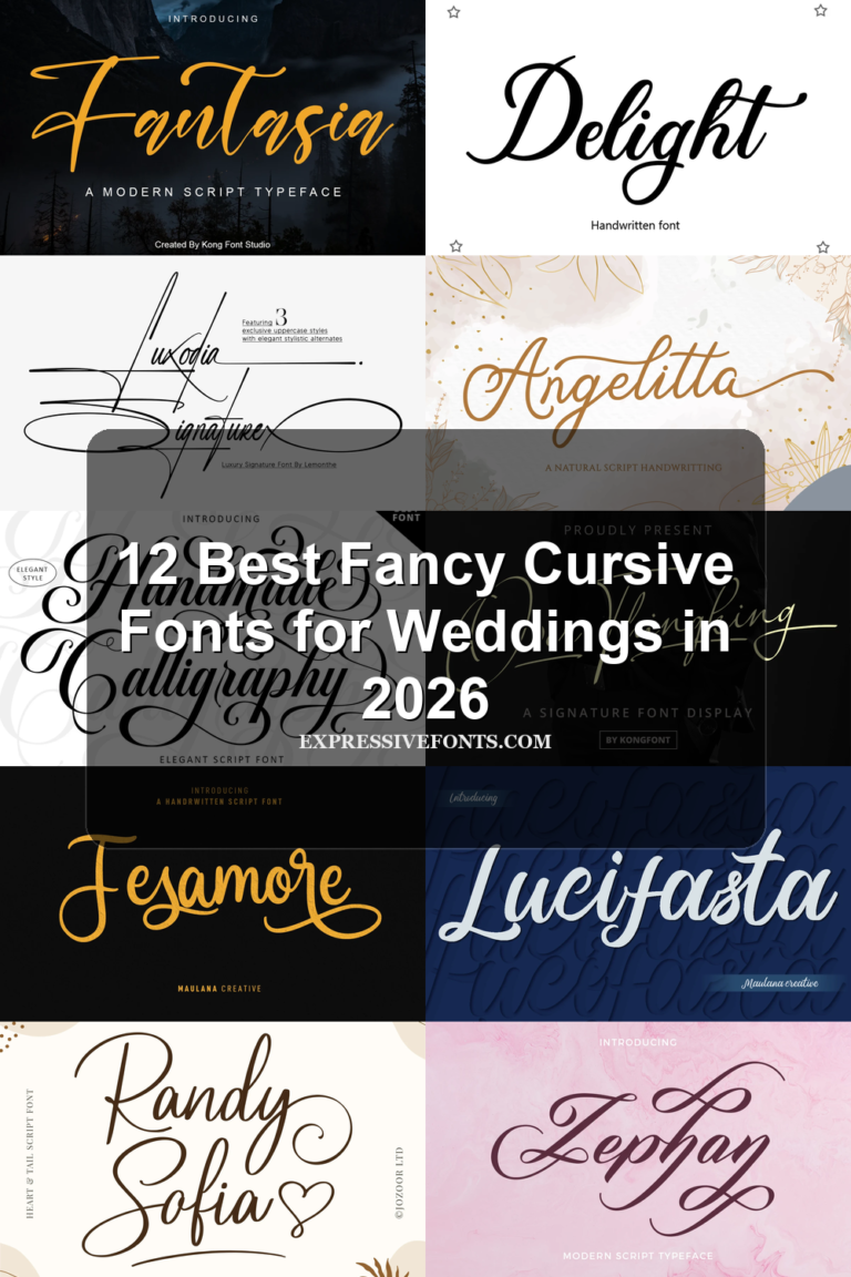 12 Best Fancy Cursive Fonts for Weddings in 2026 article preview collage featuring 10 font examples.