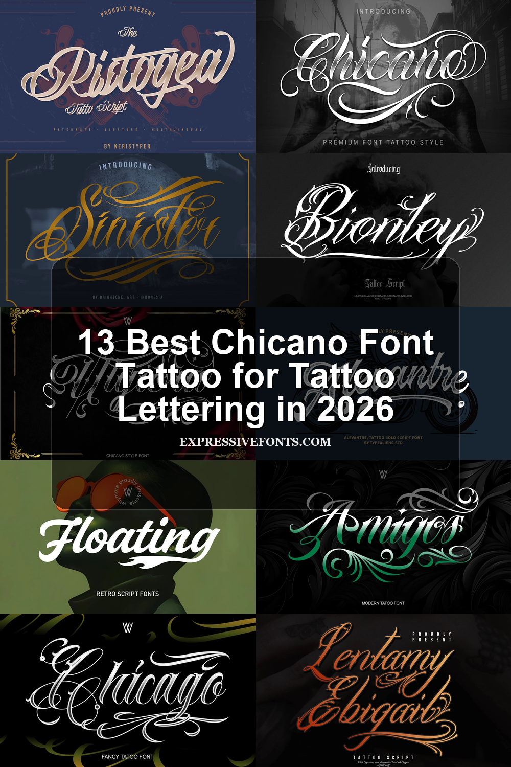 13 Best Chicano Font Tattoo for Tattoo Lettering in 2026 article preview collage featuring 10 font examples.