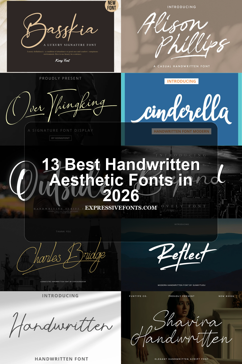 13 Best Handwritten Aesthetic Fonts in 2026 article preview collage featuring 10 font examples.