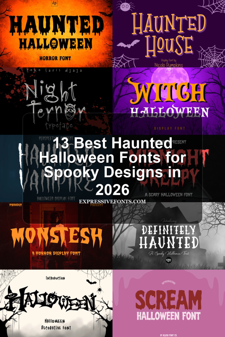 13 Best Haunted Halloween Fonts for Spooky Designs in 2026 article preview collage featuring 10 font examples.