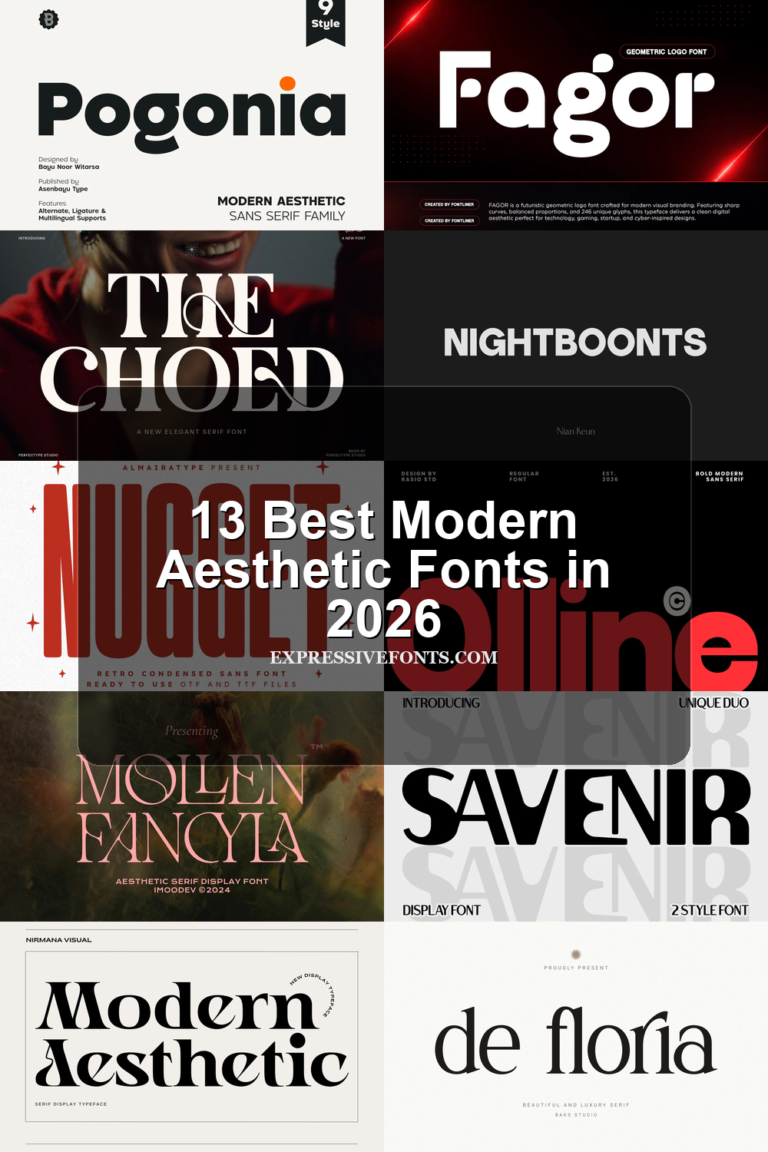 13 Best Modern Aesthetic Fonts in 2026 article preview collage featuring 10 font examples.