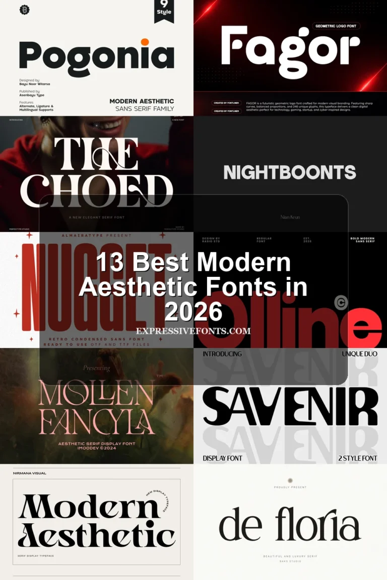 13 Best Modern Aesthetic Fonts in 2026 article preview collage featuring 10 font examples.