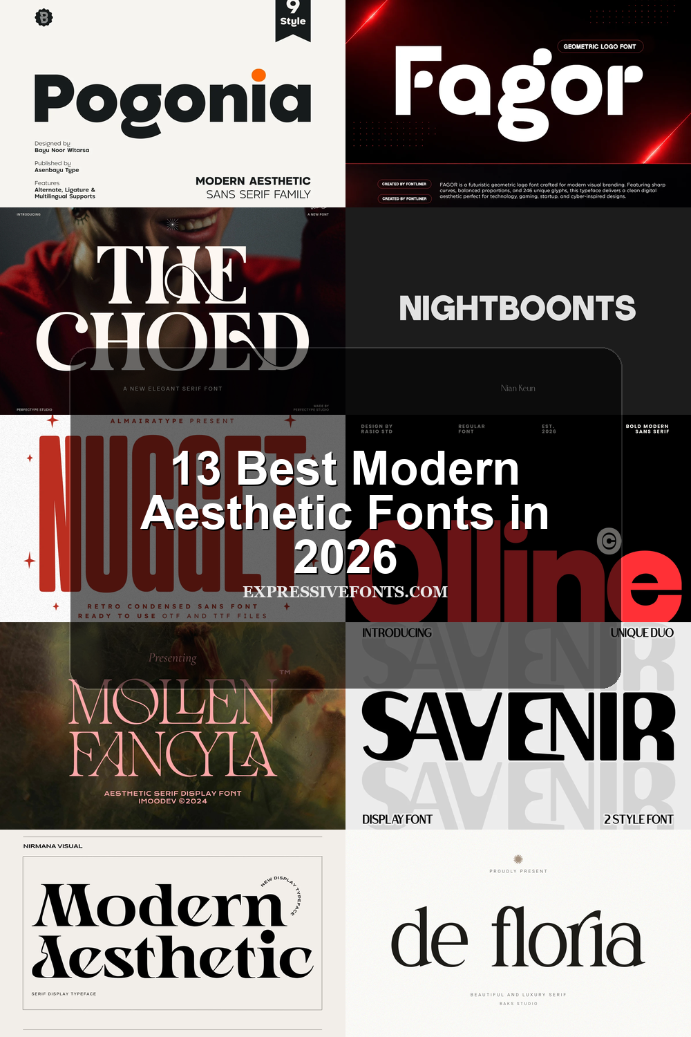 13 Best Modern Aesthetic Fonts in 2026 article preview collage featuring 10 font examples.