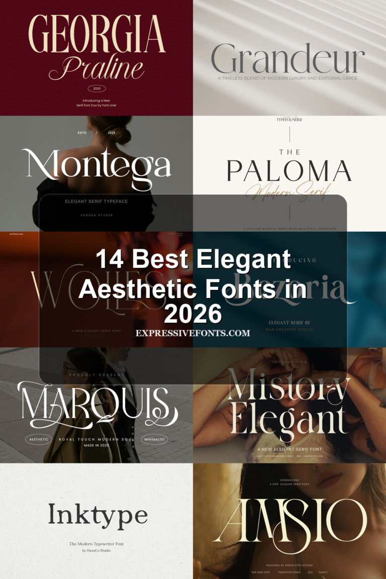 14 Best Elegant Aesthetic Fonts in 2026 article preview collage featuring 10 font examples.