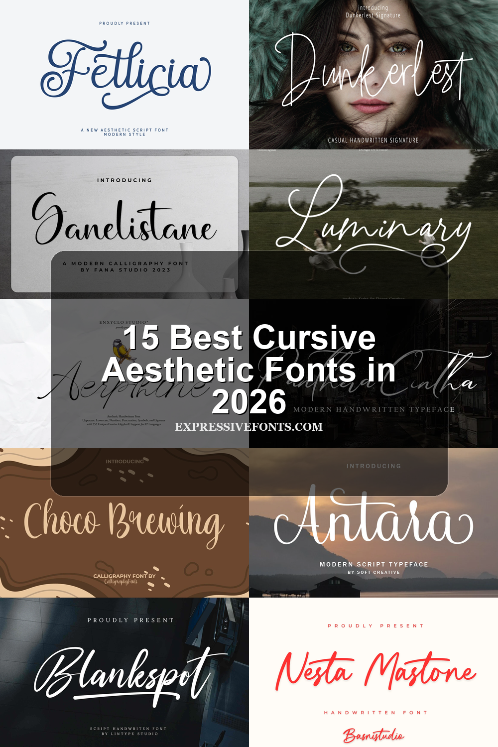 15 Best Cursive Aesthetic Fonts in 2026 article preview collage featuring 10 font examples.