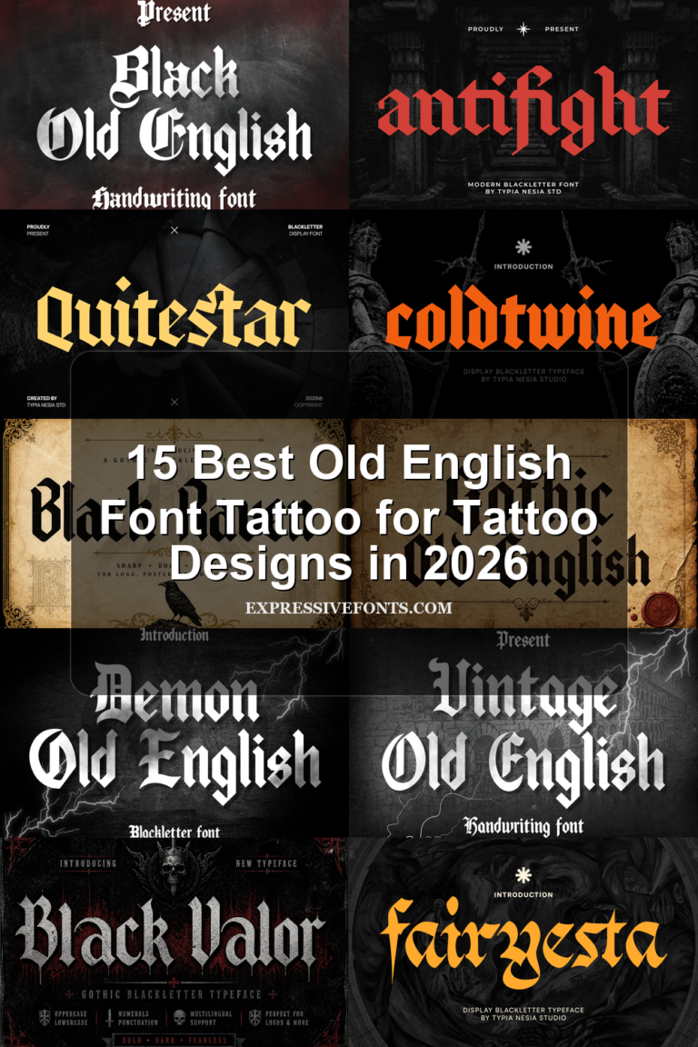 15 Best Old English Font Tattoo for Tattoo Designs in 2026 article preview collage featuring 10 font examples.