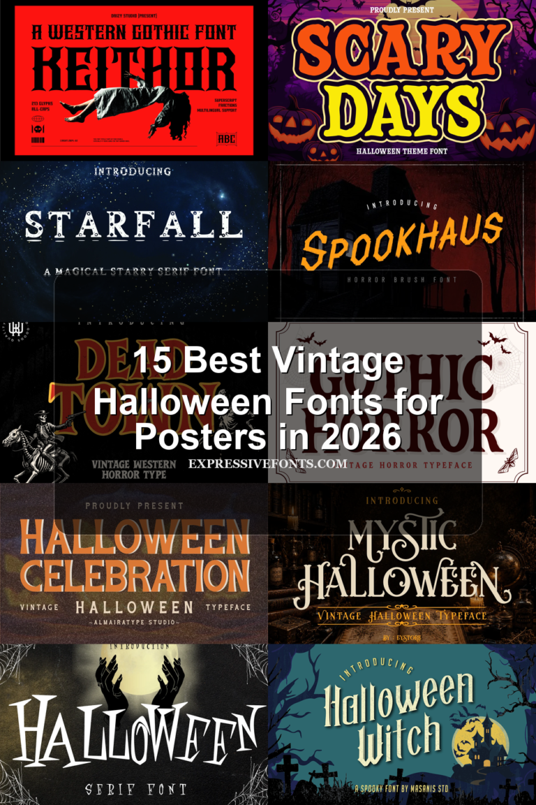 15 Best Vintage Halloween Fonts for Posters in 2026 article preview collage featuring 10 font examples.