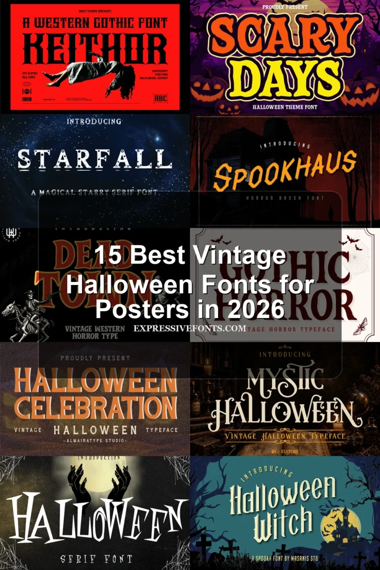 15 Best Vintage Halloween Fonts for Posters in 2026 article preview collage featuring 10 font examples.