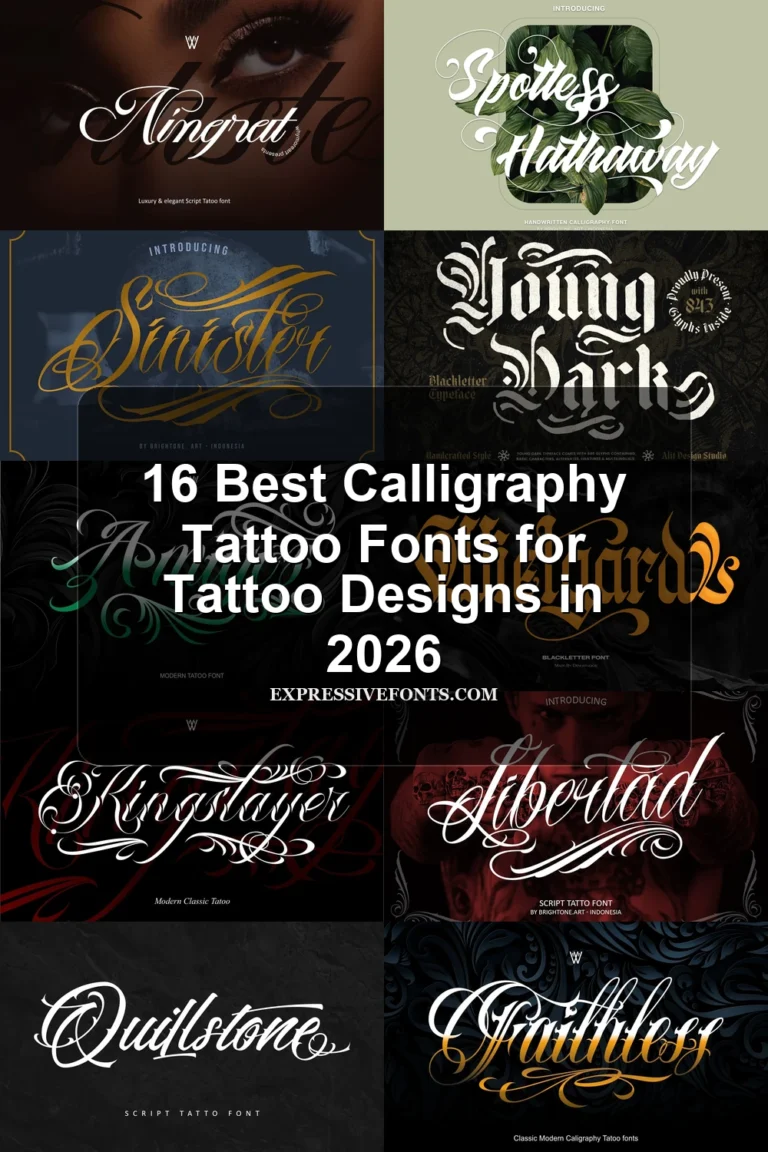 16 Best Calligraphy Tattoo Fonts for Tattoo Designs in 2026 article preview collage featuring 10 font examples.