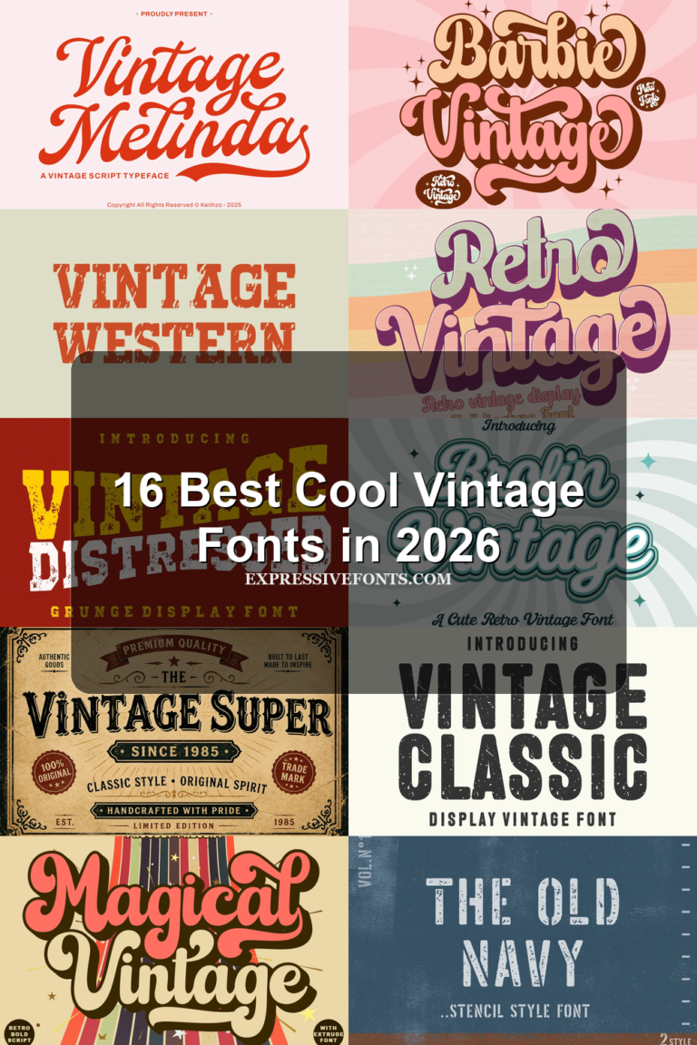 16 Best Cool Vintage Fonts in 2026 article preview collage featuring 10 font examples.