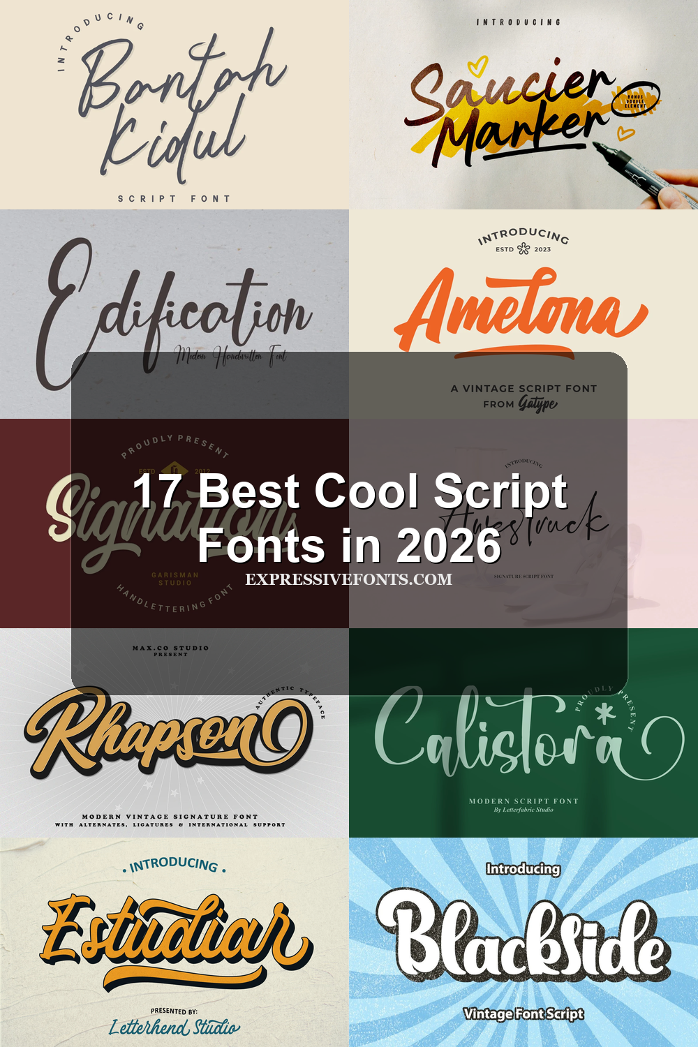 17 Best Cool Script Fonts in 2026 article preview collage featuring 10 font examples.