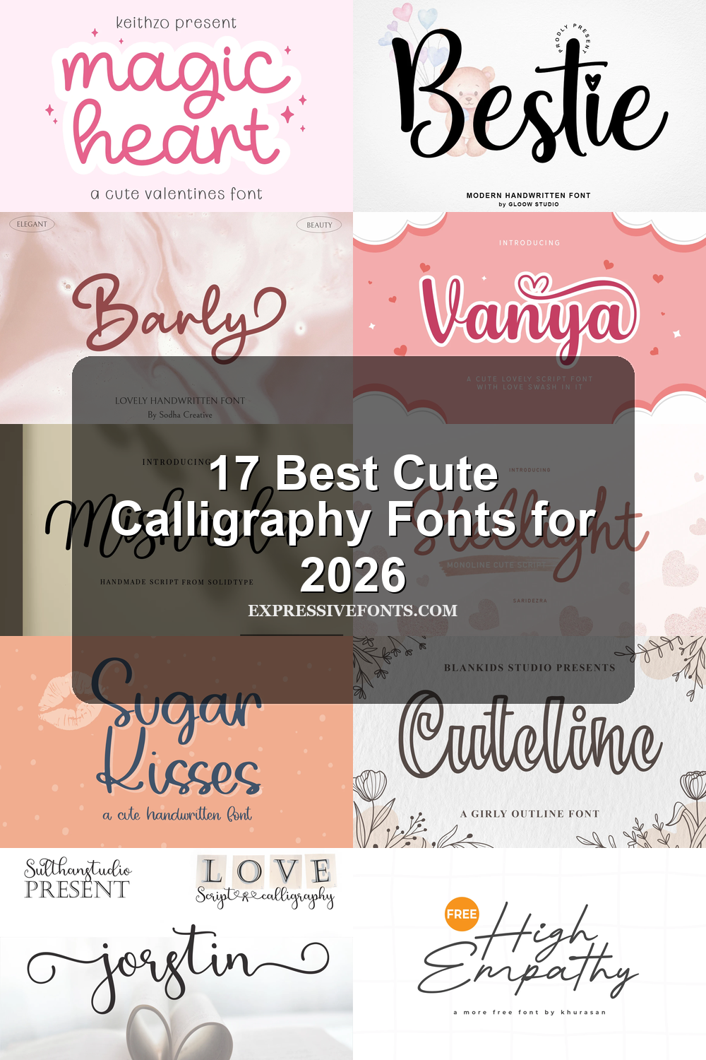 17 Best Cute Calligraphy Fonts for 2026 article preview collage featuring 10 font examples.