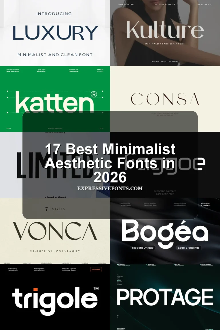 17 Best Minimalist Aesthetic Fonts in 2026 article preview collage featuring 10 font examples.