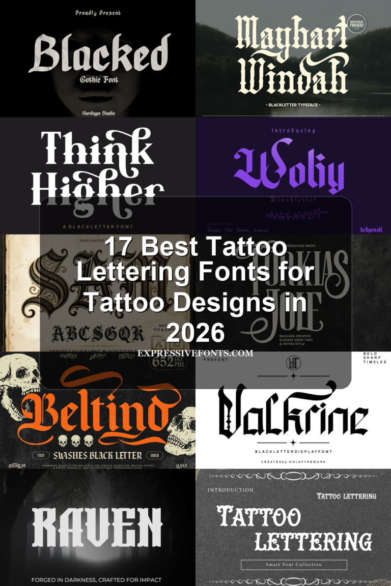 17 Best Tattoo Lettering Fonts for Tattoo Designs in 2026 article preview collage featuring 10 font examples.