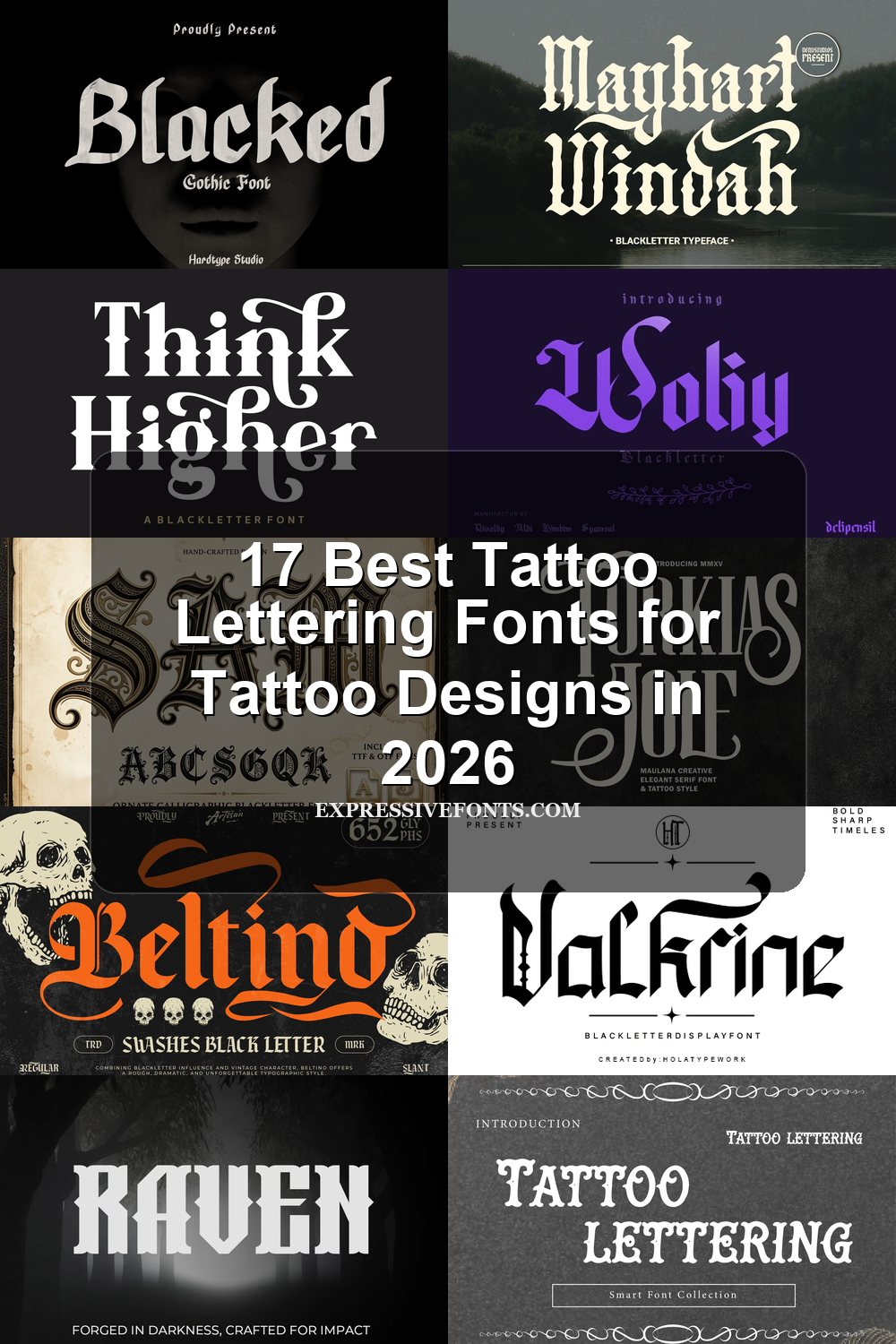 17 Best Tattoo Lettering Fonts for Tattoo Designs in 2026 article preview collage featuring 10 font examples.