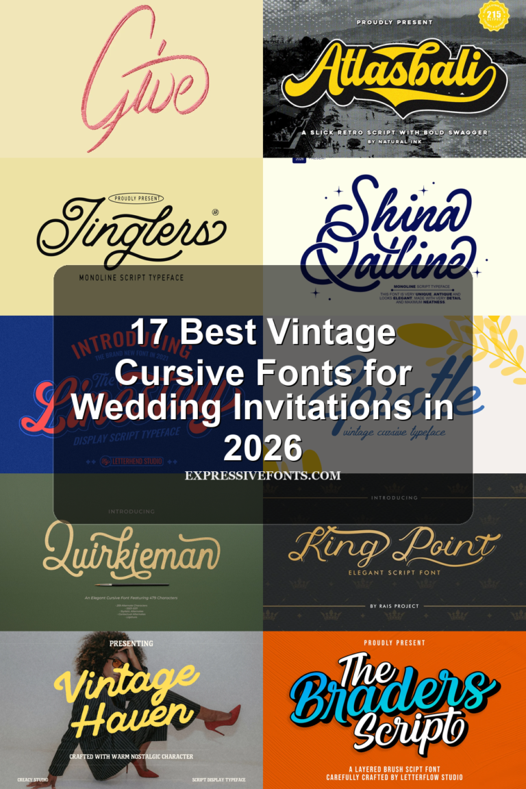 17 Best Vintage Cursive Fonts for Wedding Invitations in 2026 article preview collage featuring 10 font examples.