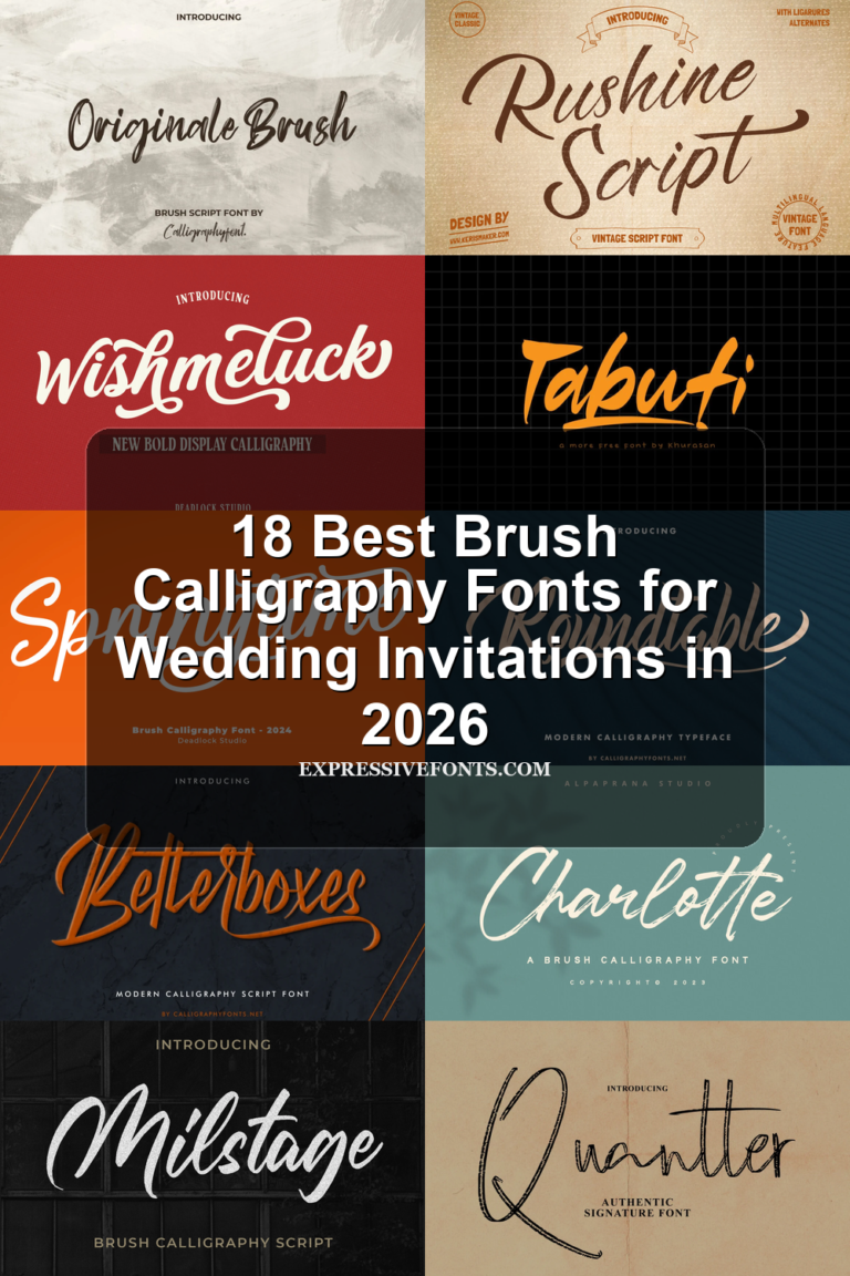 18 Best Brush Calligraphy Fonts for Wedding Invitations in 2026 article preview collage featuring 10 font examples.