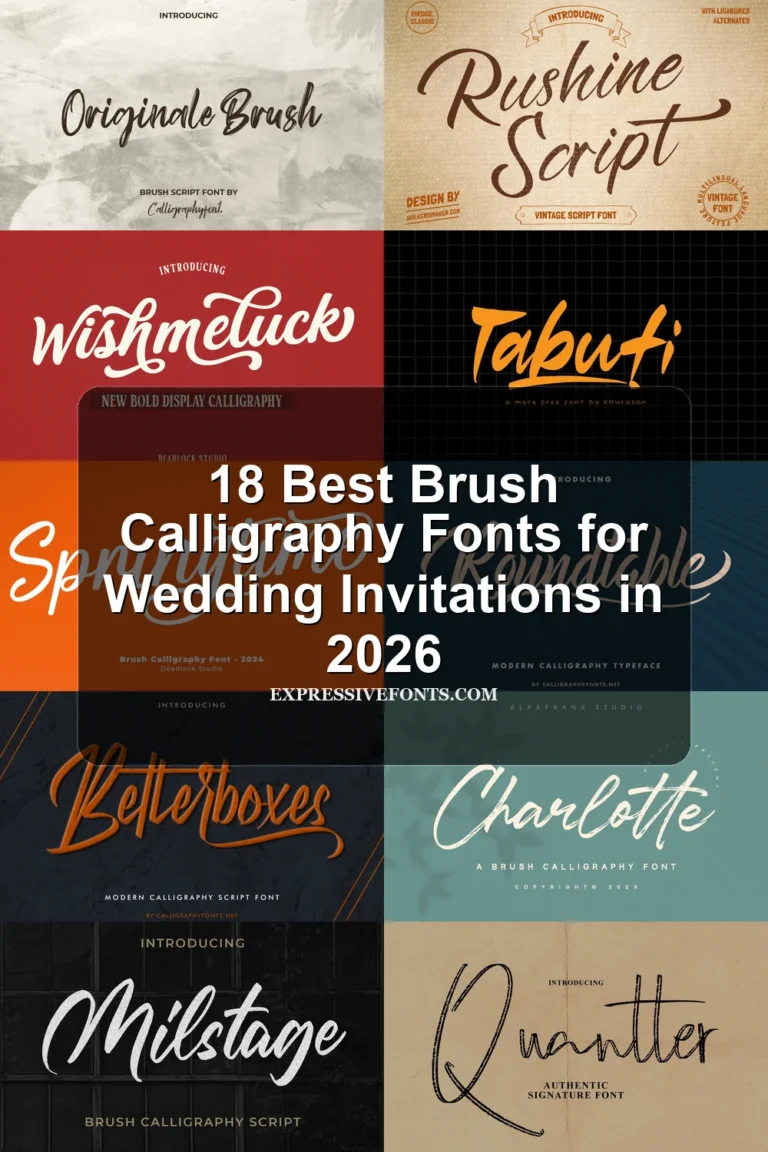 18 Best Brush Calligraphy Fonts for Wedding Invitations in 2026 article preview collage featuring 10 font examples.