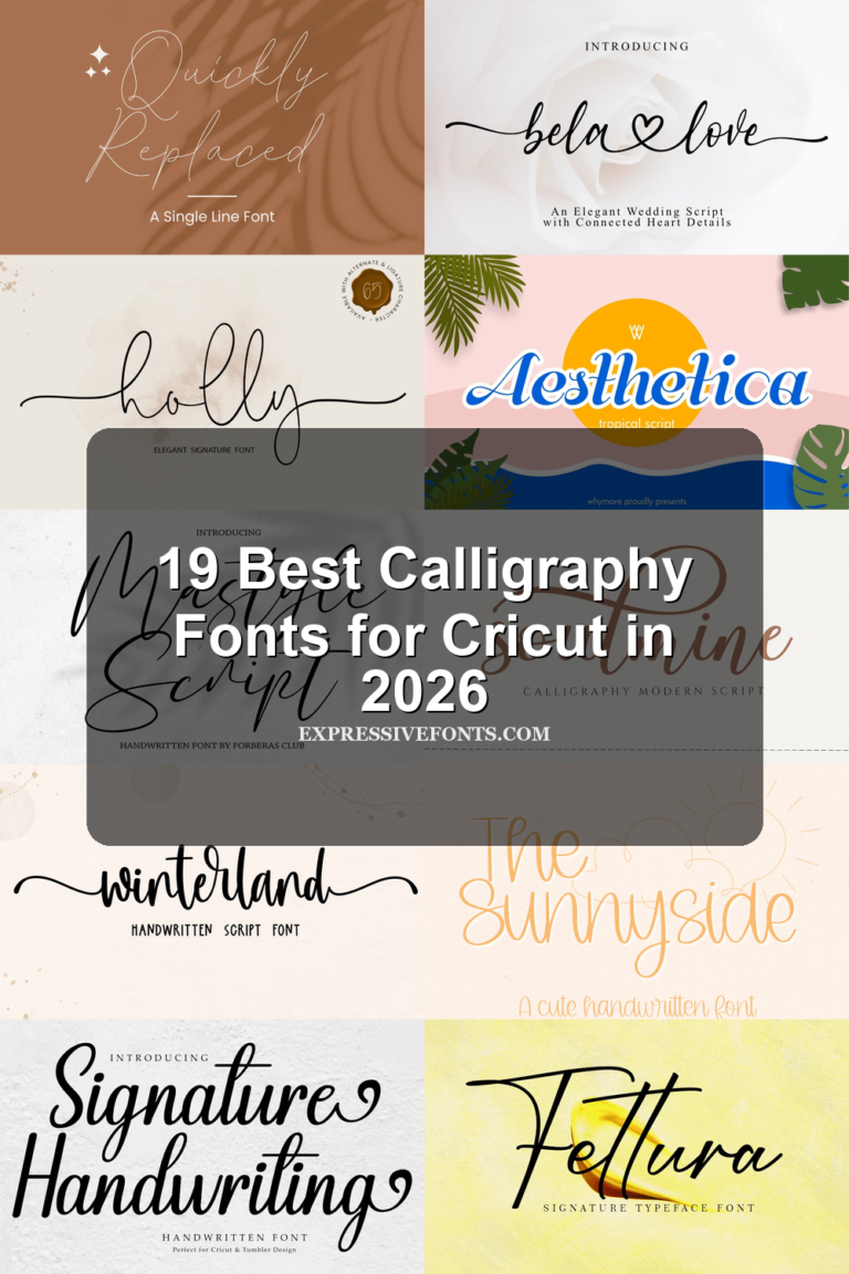 19 Best Calligraphy Fonts for Cricut in 2026 article preview collage featuring 10 font examples.